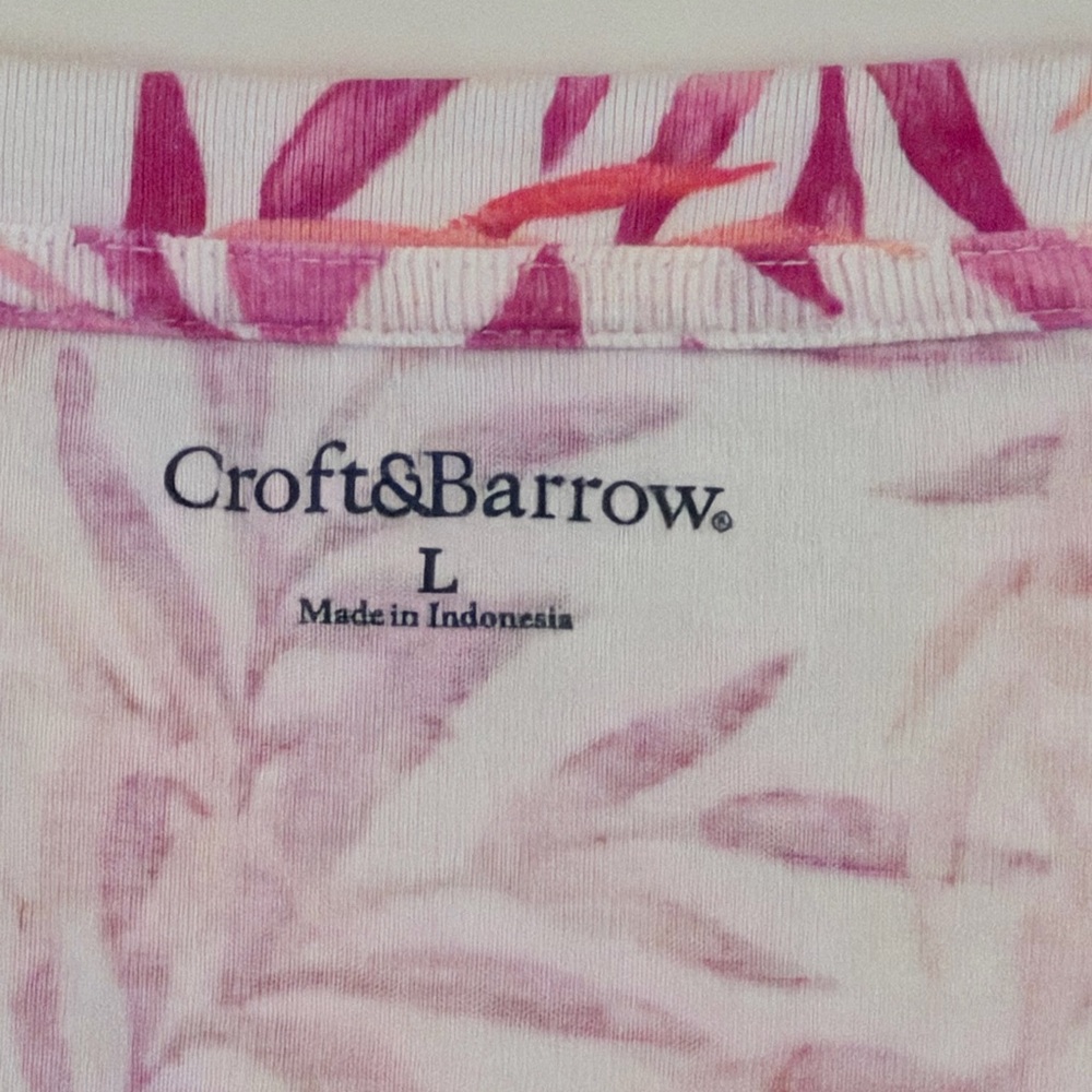 Croft & Barrow Pink and Orange Leaf Print Short Sleeve Top - Picture 7 of 8
